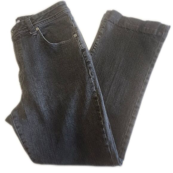 Chico's Platinum High Rise Straight Leg Charcoal Gray Denim Jeans, 12 - Picture 1 of 7